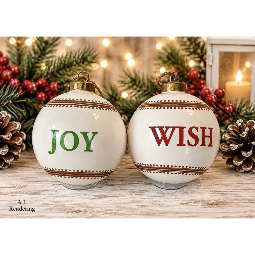 2 Ceramic Ball Christmas Ball Ornament 